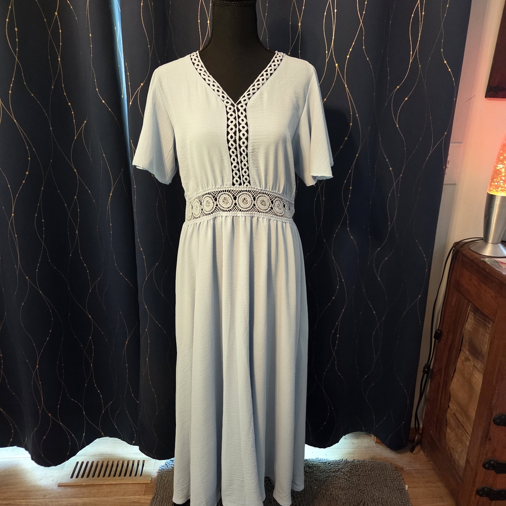 Cupshe Elegant Light Blue Lace Trim Dress